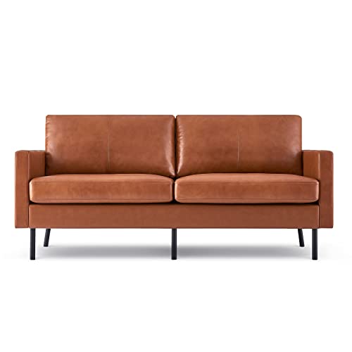 Z-hom 70" Top-Grain Leather Sofa, 2-Seat Upholstered Loveseat Sofa Couch for Livng Room Bedroom Apartment, Cognac Tan