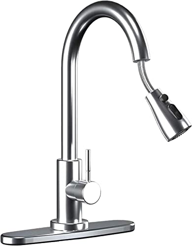 RBSTOSTO Kitchen-Faucets，Kitchen Faucet with Pull Down Sprayer-Out Kitchen Sink Offers Efficient Cleaning for -Stainless Steel-with Deck Plate 16 Inches