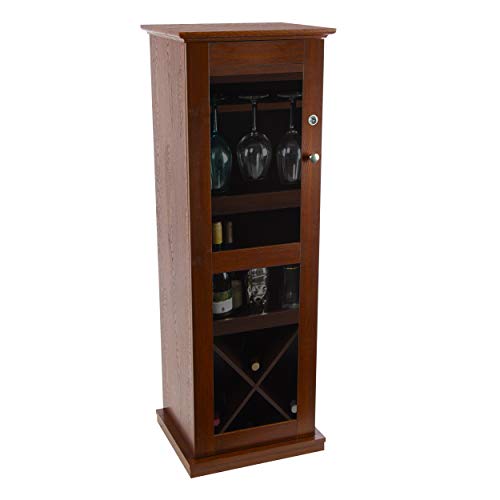 Atlantic Herrin Bar Cabinet, Tempered Glass Lockable Door, European Hidden Hinges, Storage for 9 Wine Glasses & 16 Bottles of Wine, Accessory Drawer & Liquor Storage, PN 38408116 – Textured Chestnut