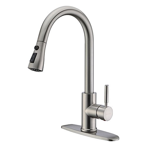WEWE Single Handle High Arc Brushed Nickel Pull Out Kitchen Faucet,Single Level Stainless Steel Kitchen Sink Faucets with Pull Down Sprayer WEWE Single Handle High Arc Brushed Nickel Pull Out Kitchen Faucet,Single Level Stainless Steel Kitchen Sink Faucets with Pull Down Sprayer