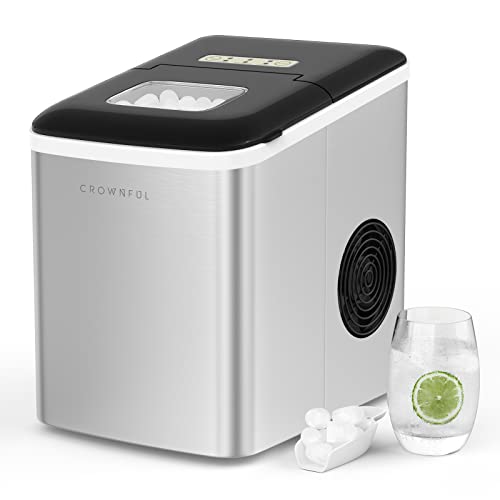 CROWNFUL Ice Maker Machine for Countertop, 9 Bullet Ice Cubes S/L Ready in 7 Minutes, 26lbs/24H, Auto self-Cleaning, Portable Small Ice Maker with Scoop and Basket, Silver CROWNFUL Ice Maker Machine for Countertop, 9 Bullet Ice Cubes S/L Ready in 7 Minutes, 26lbs/24H, Auto self-Cleaning, Portable Small Ice Maker with Scoop and Basket, Silver
