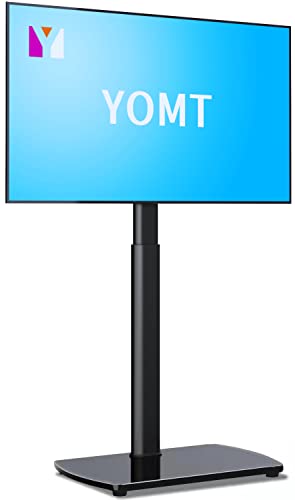 YOMT TV Floor Stand for 27 to 65 inch TVs Universal Floor Mount TV Stand with Swivel and Height Adjustment,Space Saving Standing TV Mount for Bedroom Living Room Corner,Black