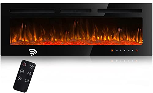 DANSION 50 inch Electric Fireplace Insert with Remote, Recessed Realistic Fire Place 12 Color Flame, Wall Mounted Slim Fireplace Heater for Indoor Home Living Room