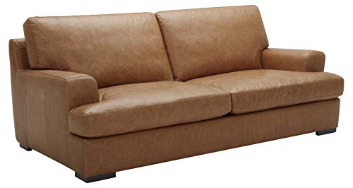Amazon Brand – Stone & Beam Lauren Genuine Leather Down-Filled Oversized Sofa Couch, 89"W, Cognac