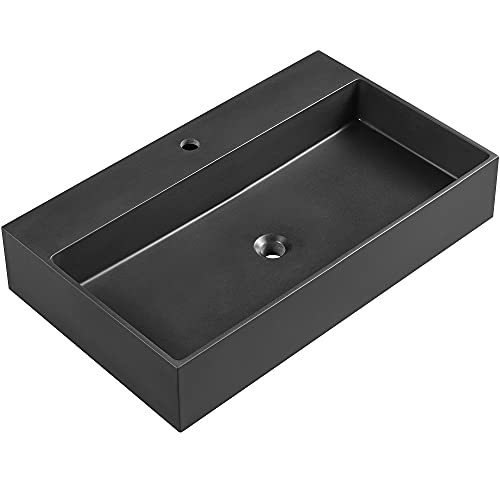 Serene Valley Bathroom Sink, Wall-Mount Install or On Countertop, 32" with Single Faucet Hole, Premium Granite Material in Matte Black