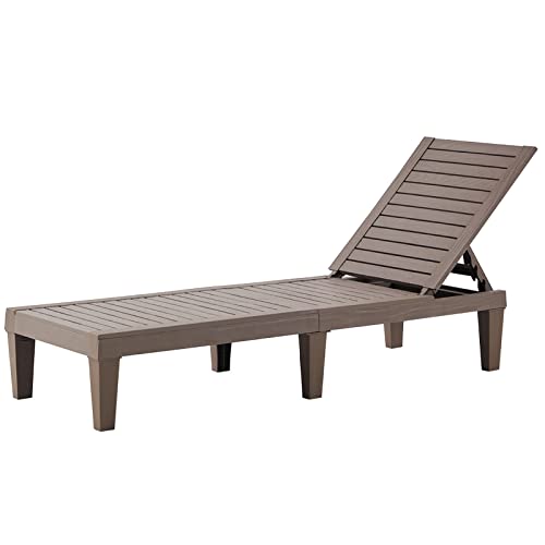 BLUU Chaise Lounge Chairs for Outdoor Patio Use | Adjustable with 5 Positions | Wood Texture Design | Waterproof | Easy to Assemble | Max Weight 330 lbs