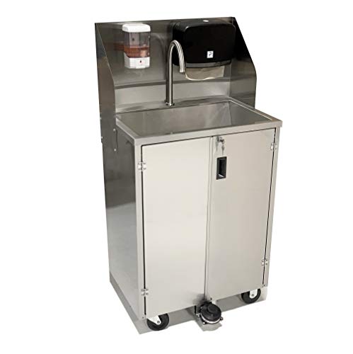 Pro Series Portable Handwashing Sink – All Stainless Steel, Indoor Outdoor, 5 Gallon (19L) Water Tanks, Wheels, Soap and Towel Dispensers, Gooseneck Faucet