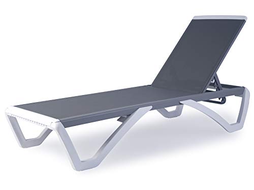 Kozyard Alan Full Flat Alumium and Polypropylene Resin Legs Patio Reclinging Adustable Chaise Lounge with Sunbathing Textilence, 5 Adjustable Position (Gray Textilene Without Table)