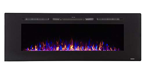 Touchstone 80011 - The Sideline Electric Fireplace - 60 Inch Wide - in Wall Recessed - 5 Flame Settings - Realistic 3 Color Flame - 1500/750 Watt Heater - (Black) - Log & Crystal Hearth Options Touchstone 80011 - The Sideline Electric Fireplace - 60 Inch Wide - in Wall Recessed - 5 Flame Settings - Realistic 3 Color Flame - 1500/750 Watt Heater - (Black) - Log & Crystal Hearth Options