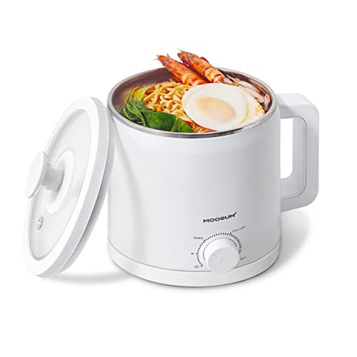 MOOSUM Mini Electric Hot Pot, Fast Cooker for Ramen/Soup, Stainless Steel with Over-heating Protection, Perfect for Student & Single, 1.5L