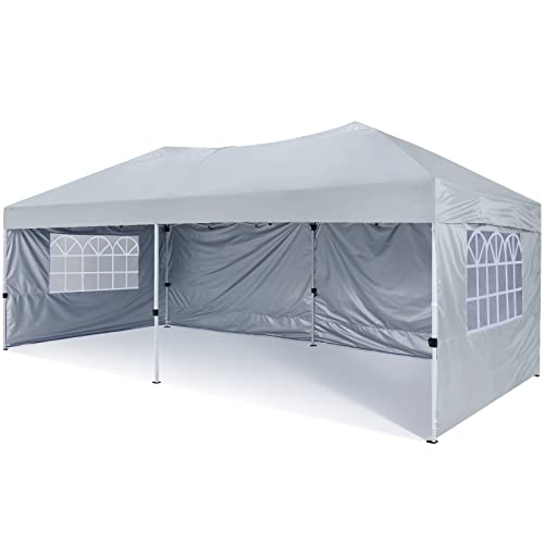 MASTERCANOPY Pop Up Canopy Tent 10x10 with Church Window Sidewalls (10x20, Gray)