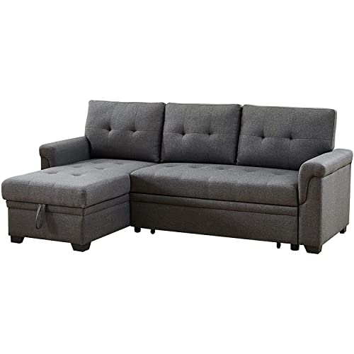 Lilola Home Lucca Reversible Sectional Sofa Couch, Storage Chaise, Pull Out Sleeper, L-Shape Lounge, Steel Gray, Linen Lilola Home Lucca Reversible Sectional Sofa Couch, Storage Chaise, Pull Out Sleeper, L-Shape Lounge, Steel Gray, Linen