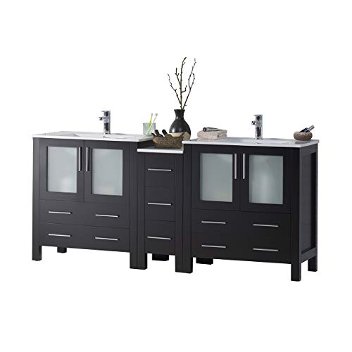 72 Inches All Wood Double Ceramic Sink Bathroom Vanity with Side Cabinet, 001 72 02 C (72 Inch, Espresso)