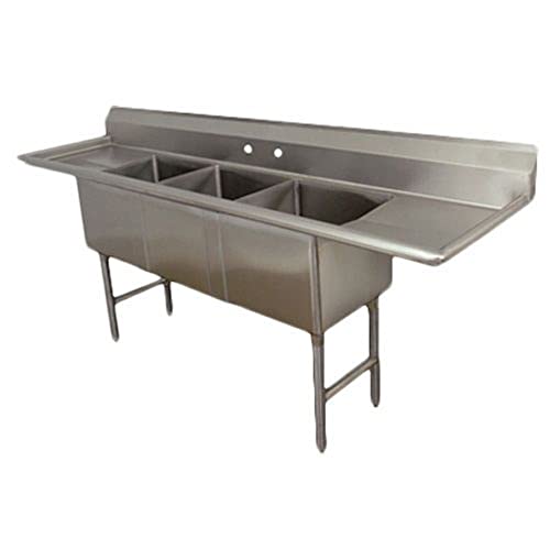 Kratos 29N-002-Commercial NSF 3 Compartment Sink - 18"Wx18"Lx14"H Bowl Size - (2) 18" Drain Boards Kratos 29N-002-Commercial NSF 3 Compartment Sink - 18"Wx18"Lx14"H Bowl Size - (2) 18" Drain Boards