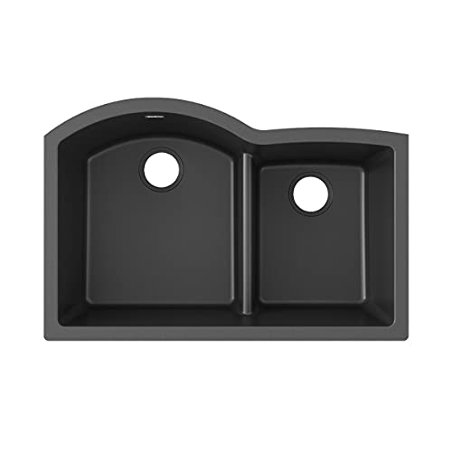 Elkay Quartz Classic ELGHU3322RBK0 Black Offset 60/40 Double Bowl Undermount Sink with Aqua Divide Elkay Quartz Classic ELGHU3322RBK0 Black Offset 60/40 Double Bowl Undermount Sink with Aqua Divide