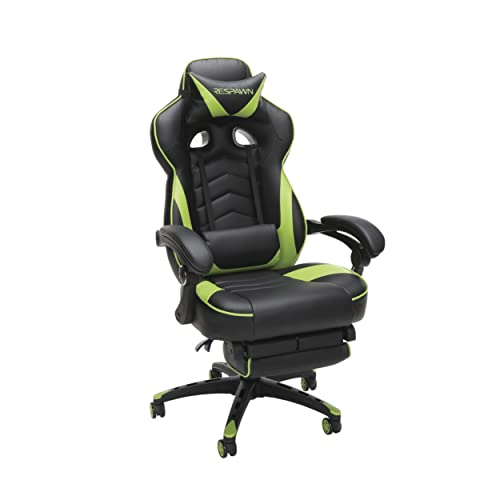 RESPAWN 110 Ergonomic Gaming Chair with Footrest Recliner - Racing Style High Back PC Computer Desk Office Chair - 360 Swivel, Adjustable Lumbar Support, Headrest Pillow, Padded Armrests - 2019 Green