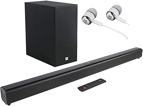 JBL Cinema SB160 2.1 Channel 220 Watt Wireless Bluetooth Music Streaming HDMI ARC Soundbar with Wireless Subwoofer Bundled with Earbuds