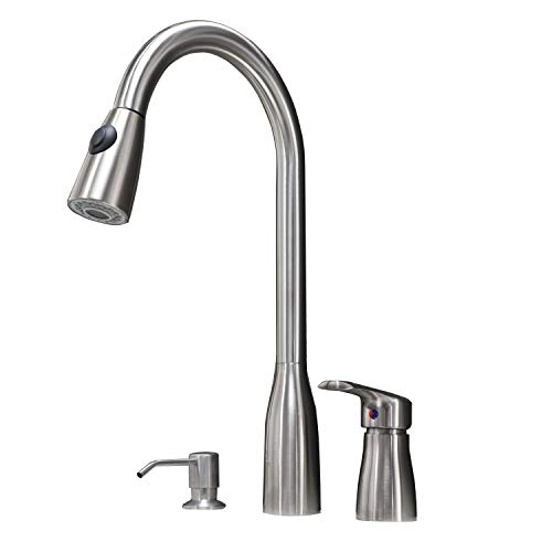 Hotis Kitchen faucets for Sink 3 Hole, Kitchen Faucet with Pull Down Sprayer, Kitchen Faucet Set Stainless Steel Single Handle, Brushed Nickel with Side Single Handle and Soap Dispenser