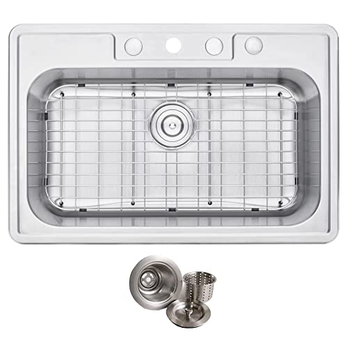 33 Inch Top-mount/Drop-in Stainless Steel Single Bowl Kitchen Sink- 18 Gauge (4 Faucet Hole) 33 Inch Top-mount/Drop-in Stainless Steel Single Bowl Kitchen Sink- 18 Gauge (4 Faucet Hole)