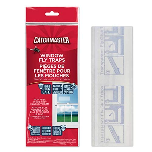 Window Fly Traps by Catchmaster - 12 Count, Ready to Use Indoors. Insect, Bugs, Fly & Fruit Fly Glue Adhesive Sticky Paper - Waterproof Easy Application Ready Disposable Non-Toxic