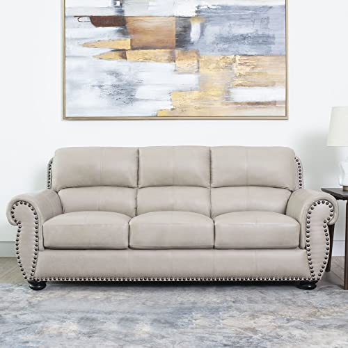 Abbyson Living Top Grain Leather Sofa, Ivory