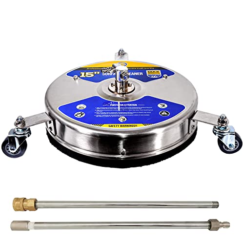 TOOLCY 15" Pressure Washer Surface Cleaner, High Grade Commercial Stainless Steel, 2X Longevity Upgrade, Max 4000PSI / 5GPM, fit Most 1/4" Quick Connect Gas Power Washer and Electric Pressure Washer