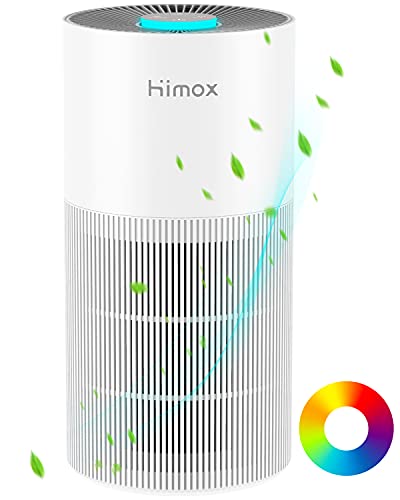 HIMOX HEPA Air Purifier for Home Large Room Remove 99.97% of Viruses Bacteria Mold Spores Pollen Dust, Super Quiet 20dB Air Purifier for Weed Smoke Allergies Pets Odor with LED Mood Light, NO Ozone