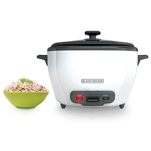 BLACK+DECKER Rice Cooker 28-Cup (Cooked) with Steaming Basket, Removable Non-Stick Bowl, White
