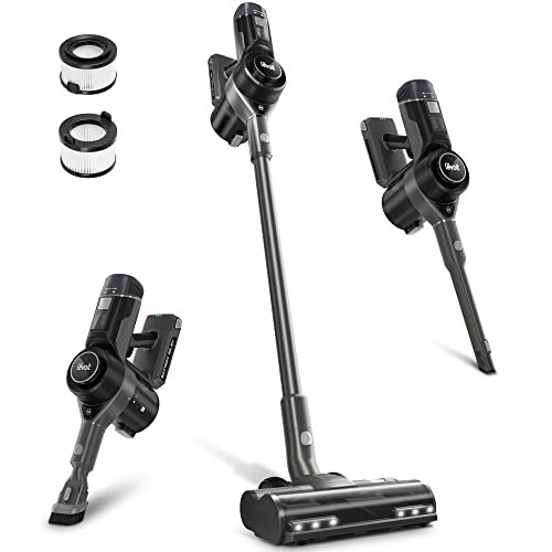 LEVOIT Cordless Vacuum Cleaner, Intelligent Powerful Suction Stick Vaccum with Auto Mode, Deep-Clean Carpets, Hard Floors, Large Particles, Long Runtime, HEPA Filters, VortexIQ 40, Black Grey