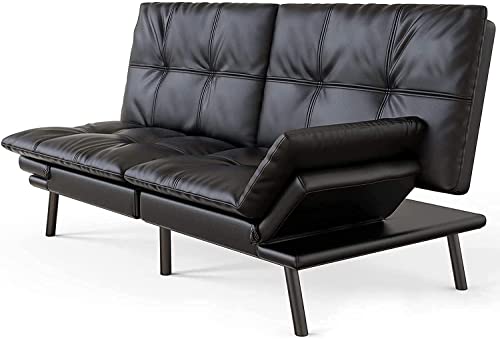 IULULU, Convertible Memory Foam Futon Couch Bed, Modern Folding Sleeper Sofa with Quick Adjustable Armrest and Backrest for Studio Apartment, Dorm, Living, Guest Room, Home Office, Black
