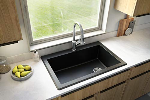 Karran QT-670-BL Drop-In Quartz Composite 33 in. 1-Hole Single Bowl Kitchen Sink in Black