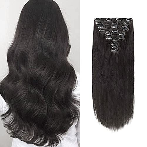 SixStarHair 180g Clip In Hair Extensions 20inch Natural Off Black Human Hair Clip In Extensions For Women 10 Pieces Clip In Hair Extensions for Full Head [Color 1B Off Black 20inch]