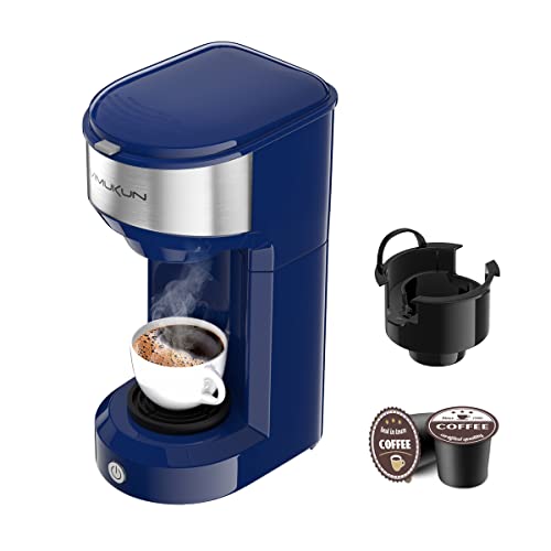 Single Serve Coffee Maker Coffee Brewer for K-Cup Single Cup Capsule and Ground Coffee, Single Cup Coffee Makers with 6 to 14oz Reservoir, Mini Size (Blue)