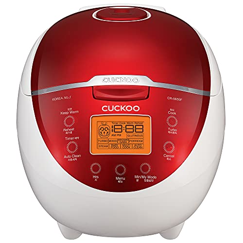CUCKOO CR-0655F | 6-Cup (Uncooked) Micom Rice Cooker | 12 Menu Options: White Rice, Brown Rice & More, Nonstick Inner Pot, Designed in Korea | Red/White CUCKOO CR-0655F | 6-Cup (Uncooked) Micom Rice Cooker | 12 Menu Options: White Rice, Brown Rice & More, Nonstick Inner Pot, Designed in Korea | Red/White