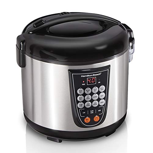 Hamilton Beach Digital Programmable Rice and Slow Cooker & Food Steamer, 20 Cups Cooked (10 Cups Uncooked), 14 Pre-Programmed Settings for Sear Saute, Hot Cereal, Soup, Nonstick Pot, Stainless Steel Hamilton Beach Digital Programmable Rice and Slow Cooker & Food Steamer, 20 Cups Cooked (10 Cups Uncooked), 14 Pre-Programmed Settings for Sear Saute, Hot Cereal, Soup, Nonstick Pot, Stainless Steel