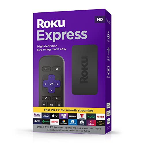 Roku Express (New, 2022) HD Streaming Device with High-Speed HDMI Cable and Simple Remote, Guided Setup, and Fast Wi-Fi Roku Express (New, 2022) HD Streaming Device with High-Speed HDMI Cable and Simple Remote, Guided Setup, and Fast Wi-Fi