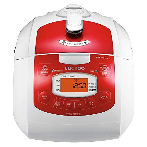 CUCKOO CRP-FA0610FR | 6-Cup (Uncooked) Pressure Rice Cooker | 11 Menu Options: Quinoa, Brown Rice & More, Voice Guide, Made in Korea | White/Red CUCKOO CRP-FA0610FR | 6-Cup (Uncooked) Pressure Rice Cooker | 11 Menu Options: Quinoa, Brown Rice & More, Voice Guide, Made in Korea | White/Red