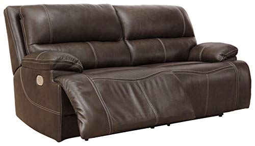 Signature Design by Ashley Ricmen Leather 2 Seat Adjustable Power Reclining Sofa with USB Charging, Dark Brown