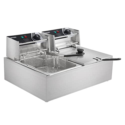 ROVSUN 22.8QT/21.6L Electric Deep Fryer w/Baskets & Lids, Countertop Commercial Stainless Steel Dual Tank Kitchen Fat Fryer Frying Machine for French Fries, Donuts, Adjustable Temperature, 5000W ROVSUN 22.8QT/21.6L Electric Deep Fryer w/Baskets & Lids, Countertop Commercial Stainless Steel Dual Tank Kitchen Fat Fryer Frying Machine for French Fries, Donuts, Adjustable Temperature, 5000W
