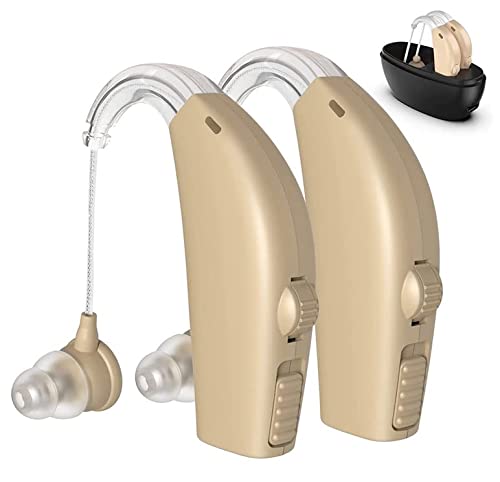 Hearing Aids for Seniors with Noise Cancelling, Rechargeable Hearing Aids for Adults Hearing Loss with Volume Control, Digital Hearing Amplifier Hearing Assist Devices with Charging Box (Beige)