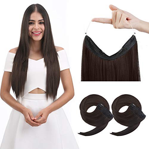 REECHO 24“ Thick Long Straight 3PCS Set Clip in on Hair Extensions for Women Girls (24 Inch (Pack of 3), Wire - Dark Brown - Straight)
