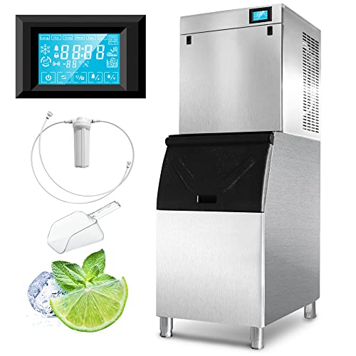 22" Commercial Ice Maker Machine 600LBS/24H with 350LBS Large Storage Bin, 990W SECOP Compressor, Air Cooled, Automatic Cleaning, Perfect for Restaurants, Bars, Cafes and Other Businesses (Half Ice)