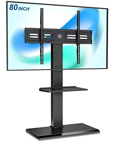 FITUEYES Floor TV Stand with Swivel Mount for 50-80 Inch Large LCD/LED TVs, Tall Corner TV Stands for Bedroom and Living Room, Easy to Assemble, Hold Up to 110 lbs,Black,TT208001MB