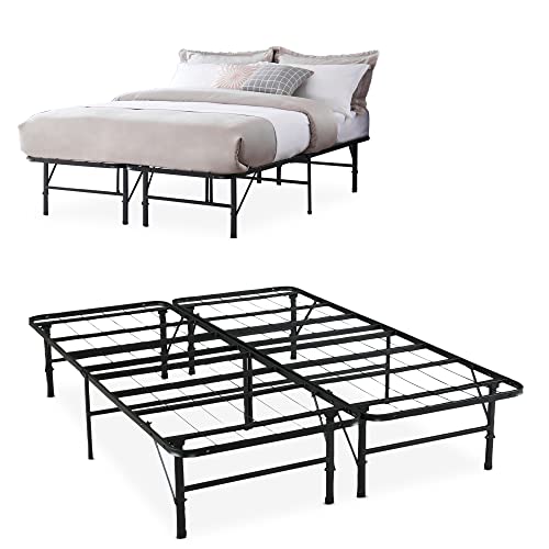 IdealBase 14" Full Bed Frame Heavy Duty Foldable Bed Frame Folding Bed Frame with Steel Metal Slats Mattress Foundation Box Spring Replacement 600lbs Capacity - Platform Bed Full Bed Frame Size, Black