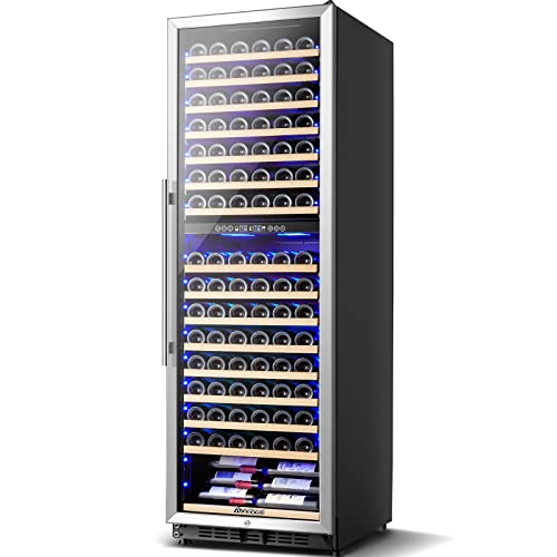 AAOBOSI Wine Cooler Dual Zone 24 Inch, 176 Bottles Wine Refrigerator, Freestanding Wine Fridge with Intelligent Temperature Memory & Humidity Control Compressor Cooling, Quiet Operation