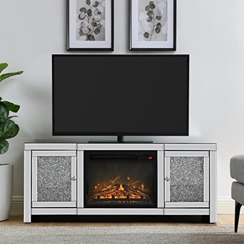Mirrored Fireplace for Living Room TV Stand, up for 55 Inch Flat Screen, Mirrored TV Media Console Furniture, Storage Cabinet Entertainment Center,TV Console for Living Room, Bedroom, Gameroom