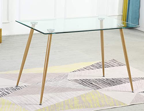 Glass Dining Table - Rectangle Kitchen Table Home Office Table Writing Table Desk with Tempered Glass Top Modern Dining Room Table, Metal Legs