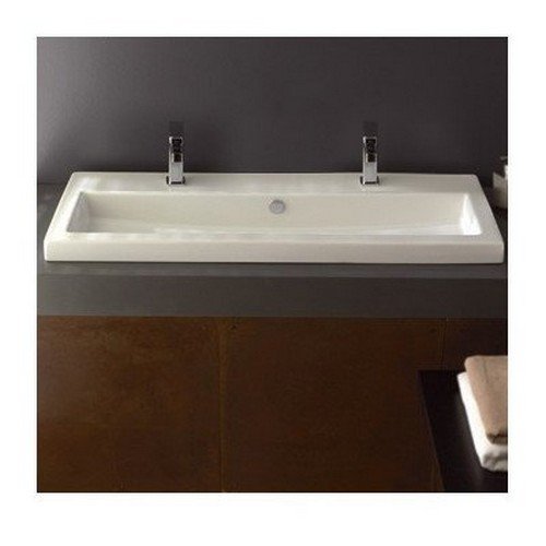 Tecla 4003011B-Two Hole - 8 Inch Spread Series 40 Rectangular Ceramic Self Rimming/Wall Mounted Bathroom Sink, White