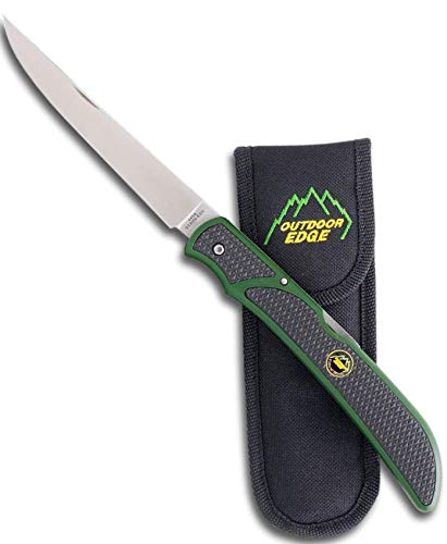 Outdoor Edge Fish & Bone - Folding Fillet Knife with 5.0" 440A Stainless Steel Blade for Fish and processing big game - Pocket Clip (Green/Black)