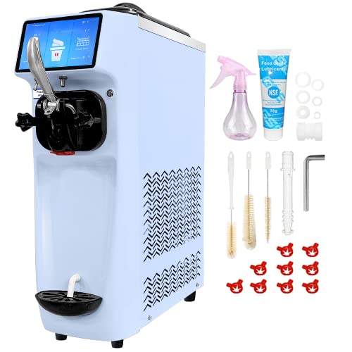 GSEICE Commercial Ice Cream Maker Mchine, 7 Inch LCD Touch Screen 4.2 to 4.7 Gal/H Soft Serve Machine with Pre-cooling frequency conversion,1050W Soft Serve Ice Cream Machine With 1.6 Gal Tank (BLUE)
